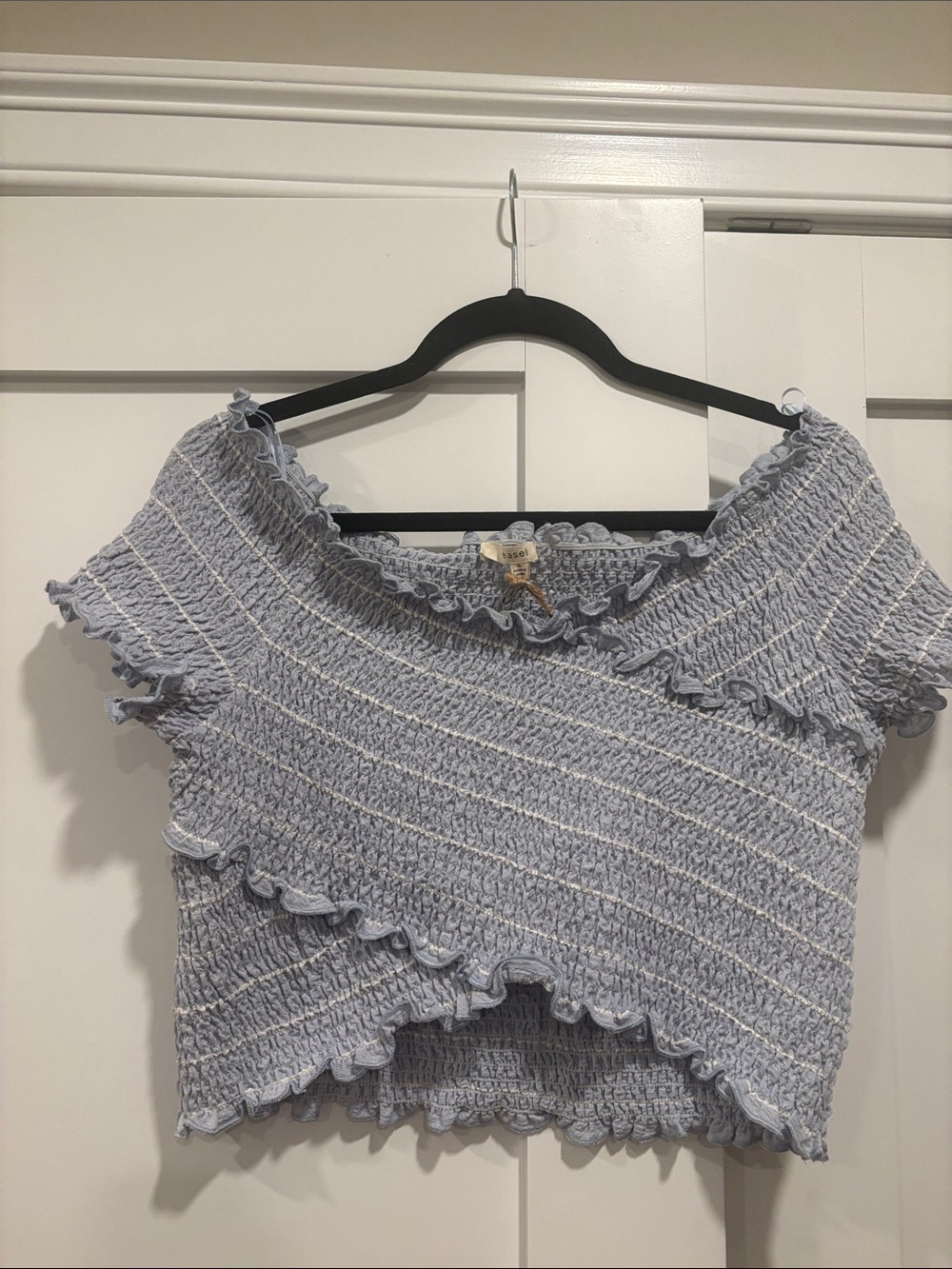 Smocked Light Blue Ruffle Crop Top